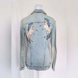 LuLaRoe Size XS Unicorn Patch Denim Jean Jacket Light Blue